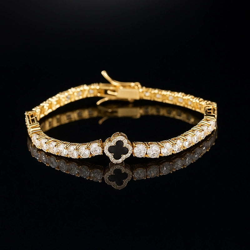 צמיד טניס תלתן בציפוי זהב 18K