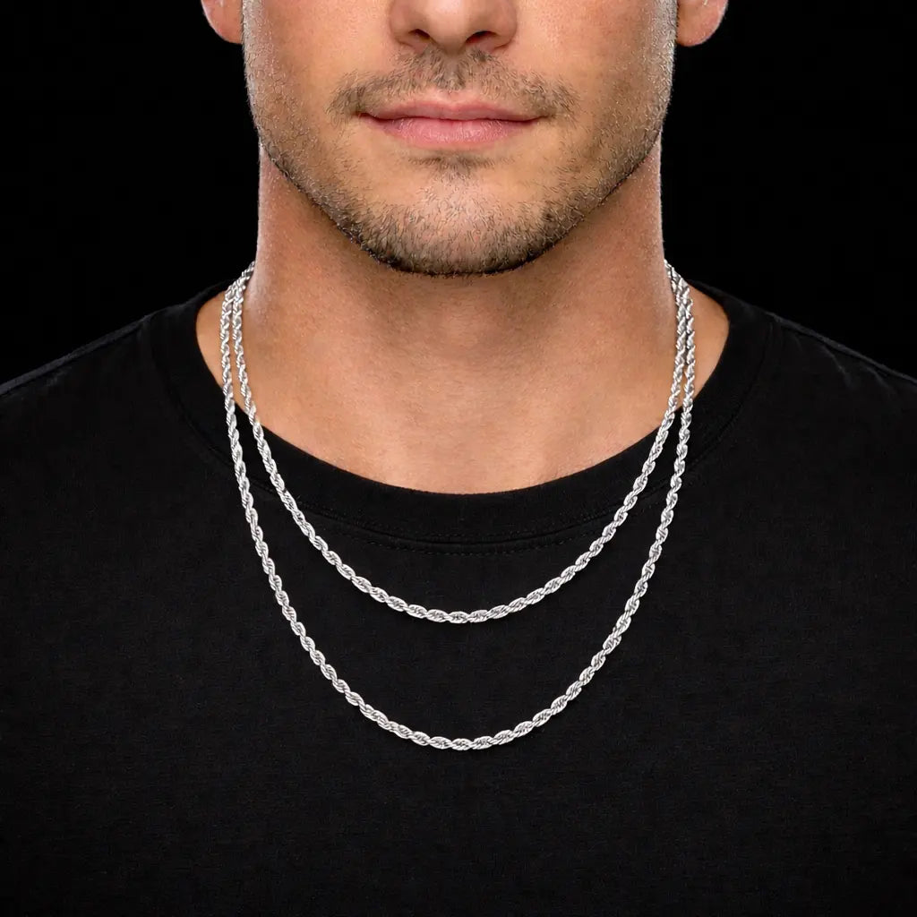 סט שרשראות חבל בציפוי זהב לבן