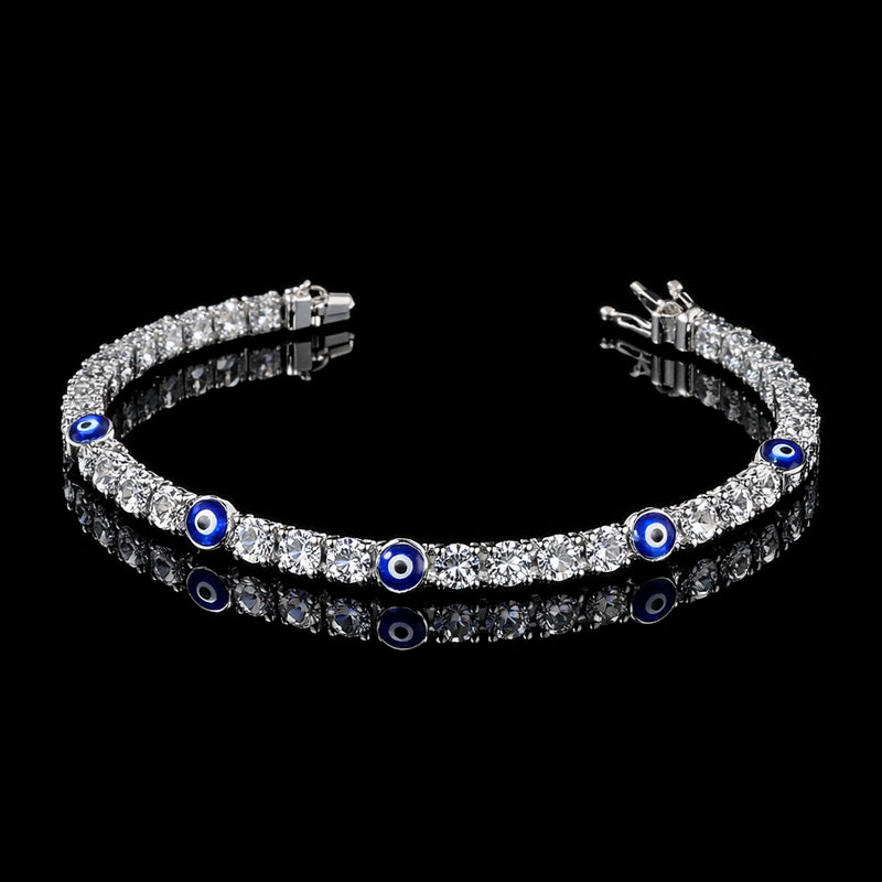 צמיד טניס עין כחולה בציפוי זהב לבן