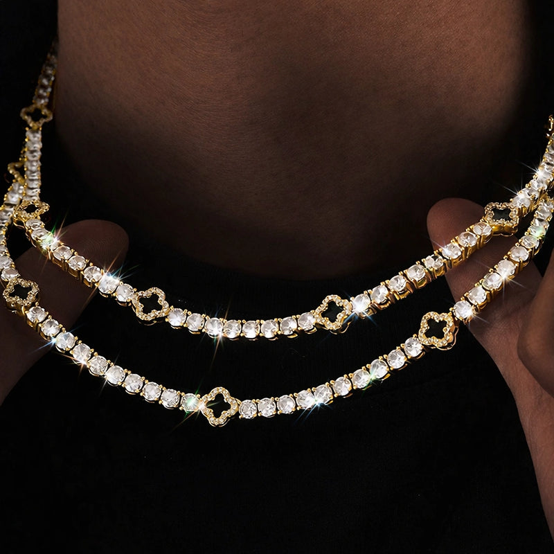 שרשרת טניס תלתן בציפוי זהב