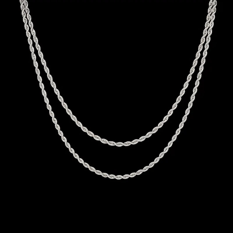 סט שרשראות חבל בציפוי זהב לבן