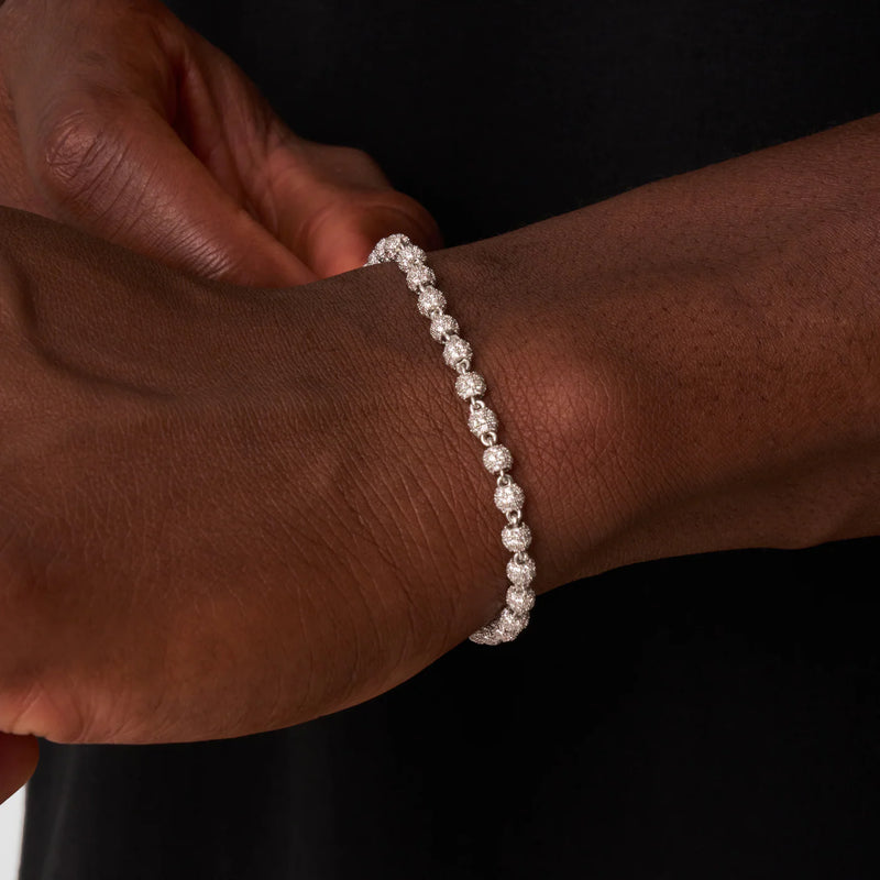 צמיד אייס כדורים מונאקו בציפוי זהב לבן 14K