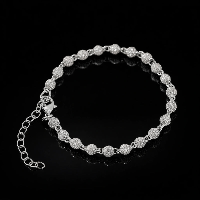 צמיד אייס כדורים מונאקו בציפוי זהב לבן 14K