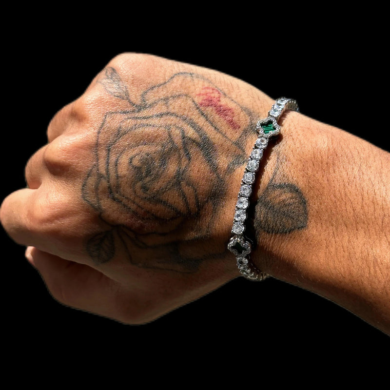 צמיד טניס תלתן ירוק בציפוי זהב לבן 14K