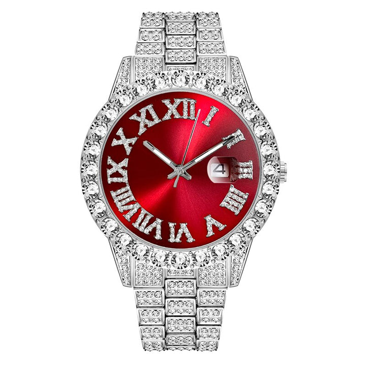 שעון לגבר | שעון יוקרתי מדגם רומא בצבע כסף עם לוח אדום