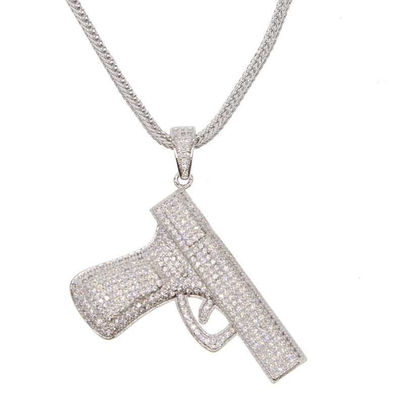 שרשרת אייס אקדח לגבר זהב לבן