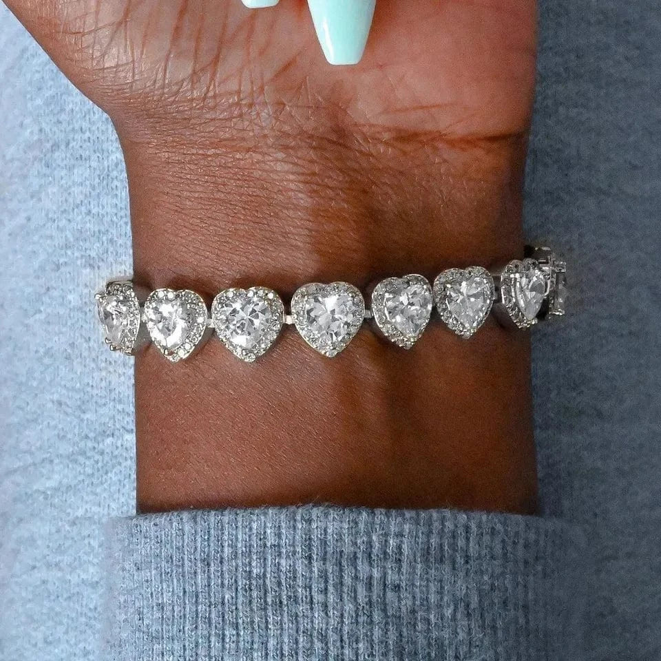 Drice Jewelry | דרייס תכשיטים צמיד לגבר 18 ס"מ צמיד לב יוקרתי בצבע כסף | צמיד משובץ