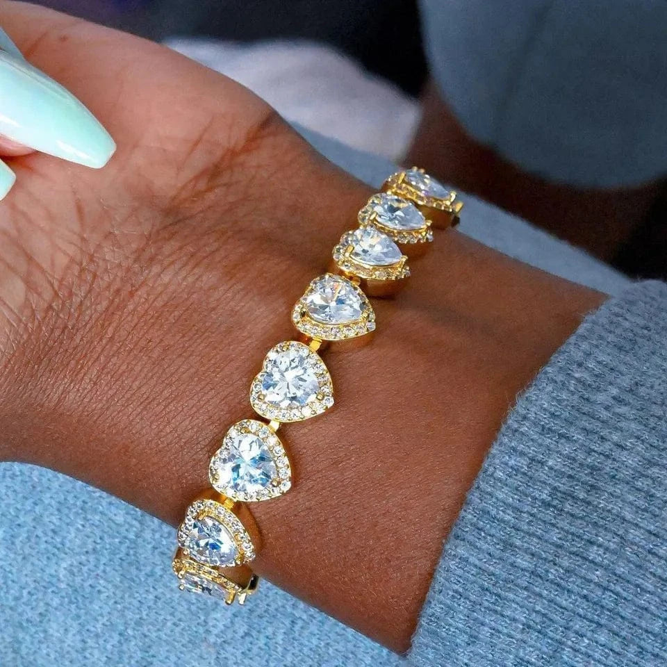 Drice Jewelry | דרייס תכשיטים צמיד לגבר 18 ס"מ צמיד לב יוקרתי בצבע זהב | צמיד משובץ