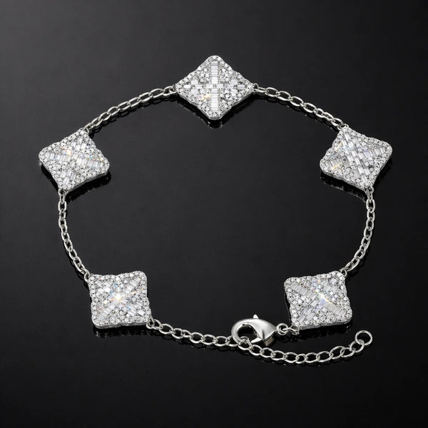 צמיד תלתן משובץ בציפוי זהב לבן 14K