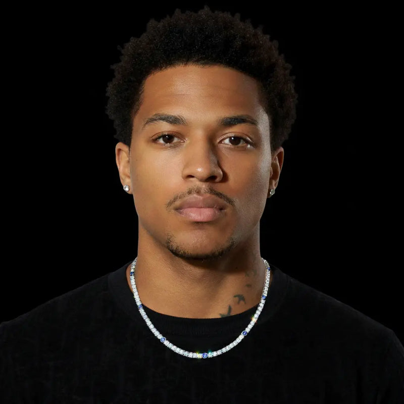 שרשרת טניס עם עין כחולה בציפוי זהב לבן