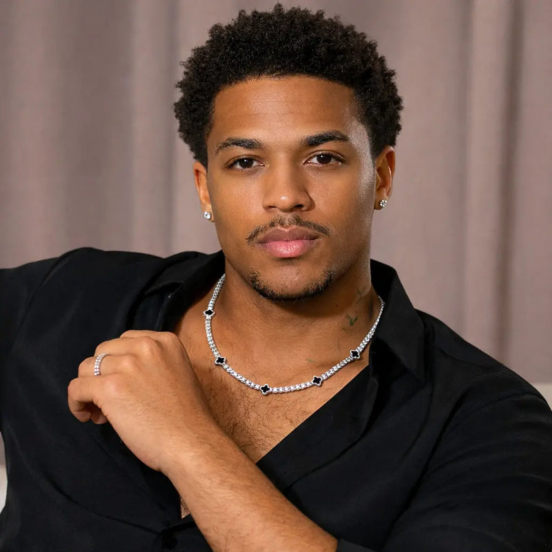 שרשרת טניס תלתן זהב לבן