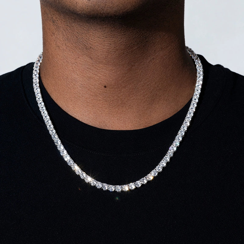 שרשרת טניס עבה זהב לבן לגבר