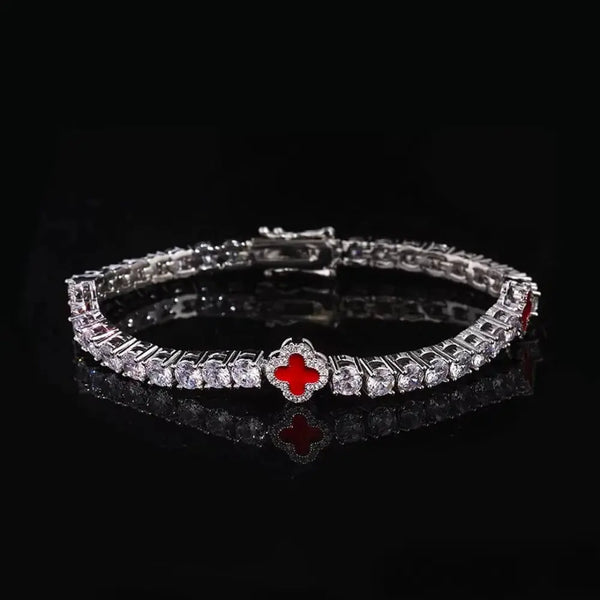 צמיד טניס תלתן Rockstar™ זהב לבן x אגט אדום