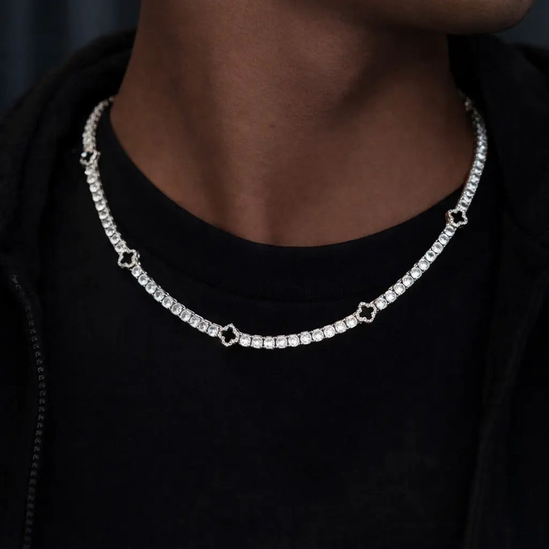 שרשרת טניס תלתן זהב לבן