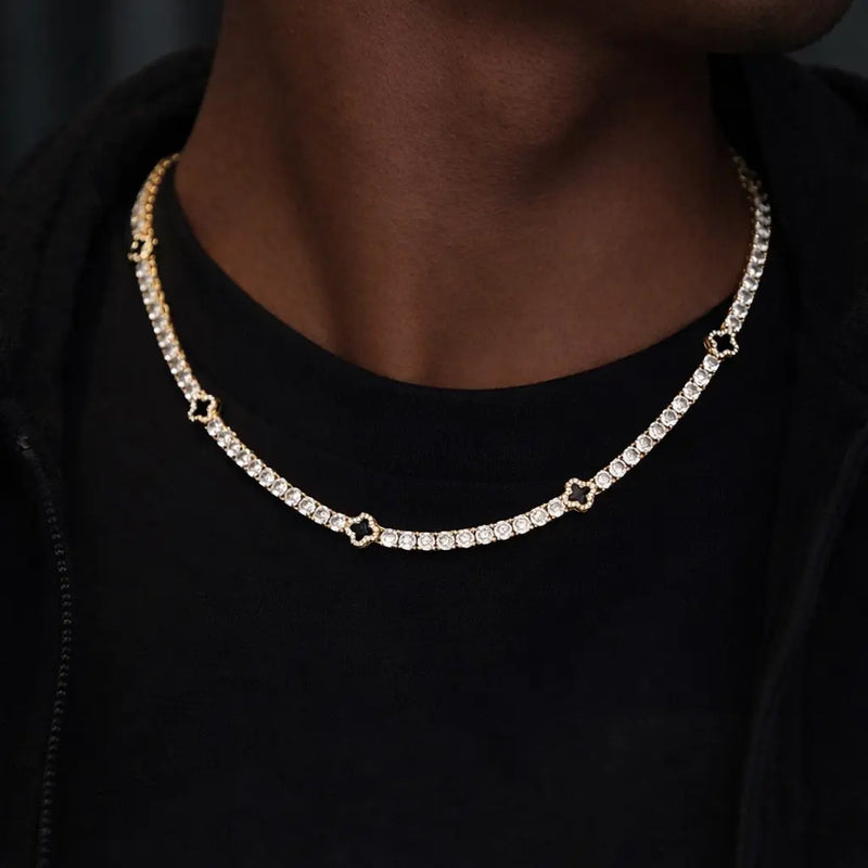 שרשרת טניס תלתן בציפוי זהב