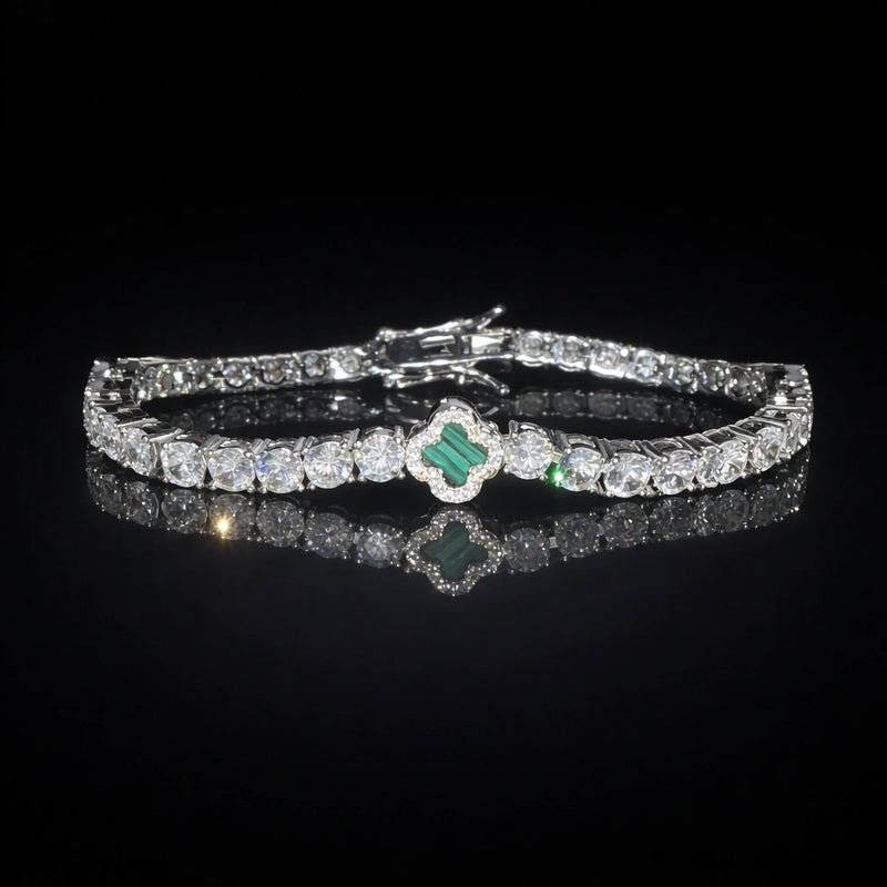 צמיד טניס תלתן ירוק בציפוי זהב לבן 14K