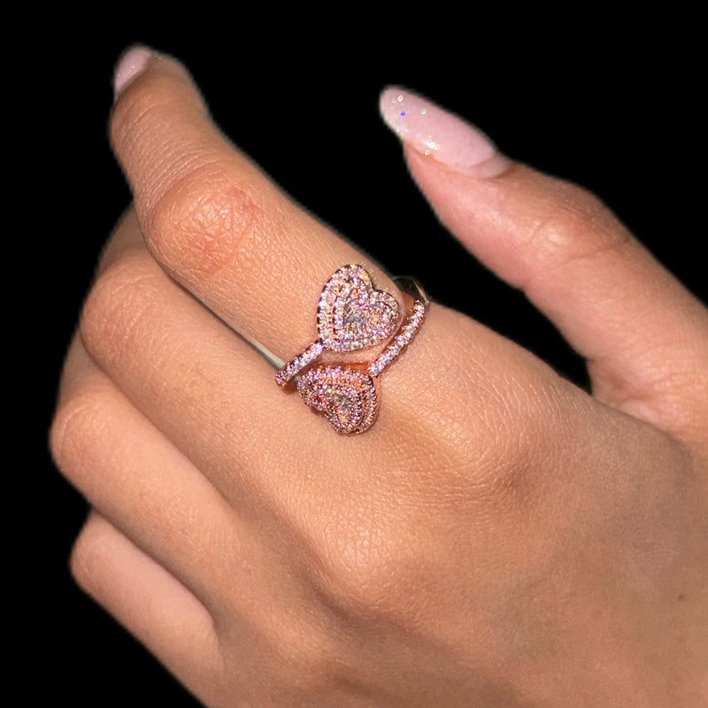 טבעת לב כפול | ציפוי רוז גולד