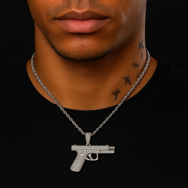 שרשרת אייס אקדח זהב לבן