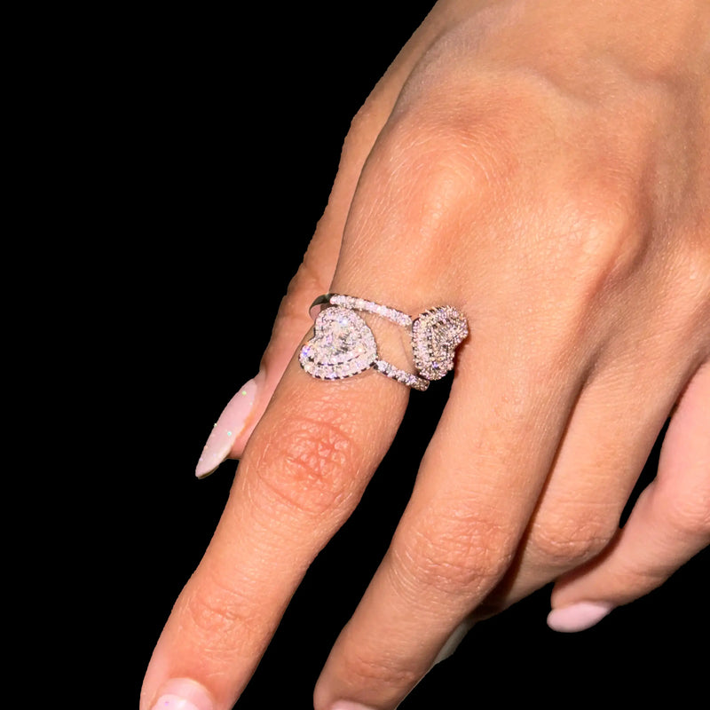 טבעת לב כפול | ציפוי זהב לבן