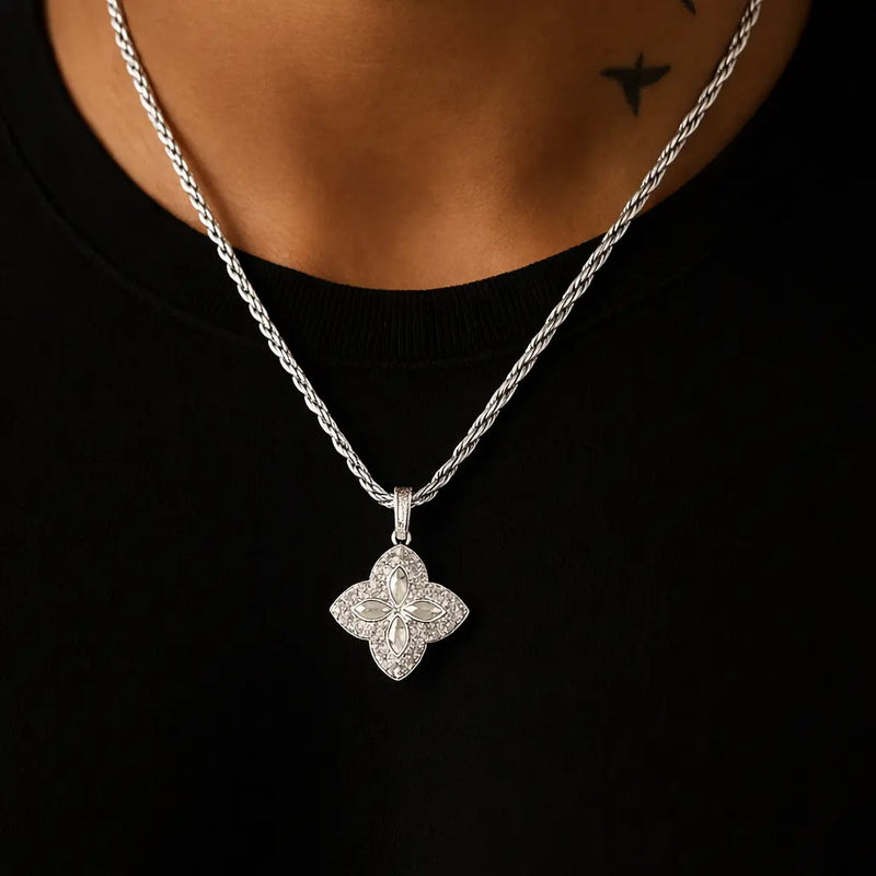 שרשרת תלתן תליון אייס זהב לבן