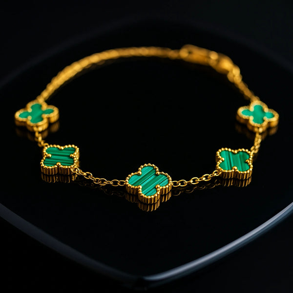 צמיד תלתן ירוק לאישה | ציפוי זהב