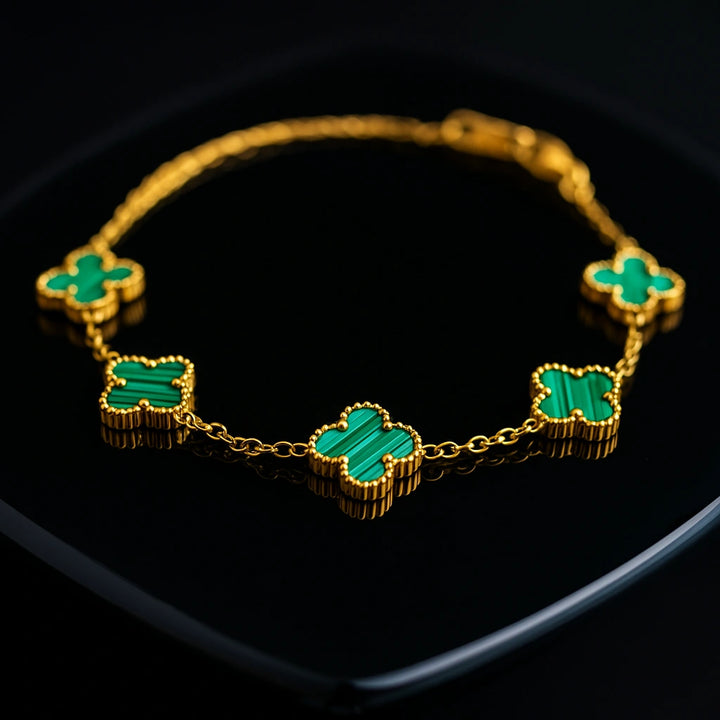 צמיד תלתן ירוק | ציפוי זהב