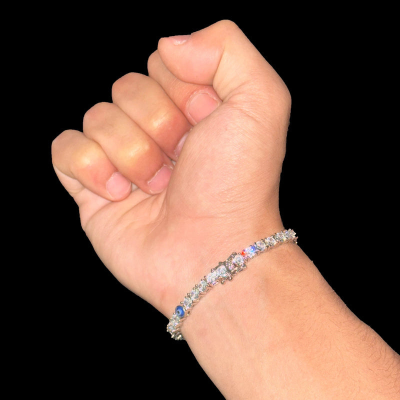 Drice Jewelry | דרייס תכשיטים צמיד לגבר צמיד טניס עין כחולה בציפוי זהב לבן