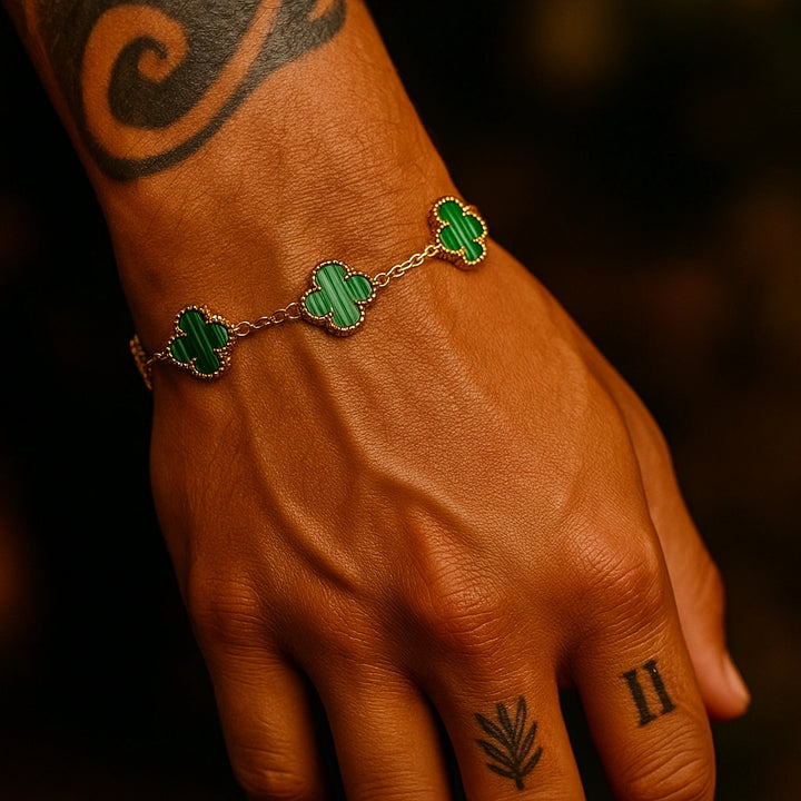 צמיד תלתן ירוק לגבר | ציפוי זהב