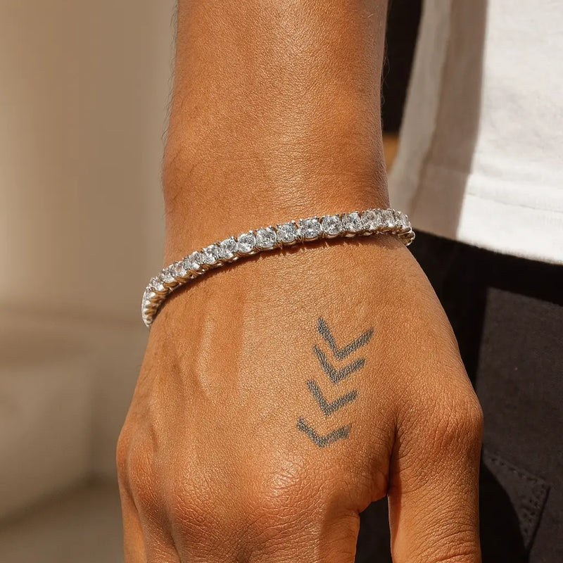 צמיד טניס עבה בציפוי זהב לבן