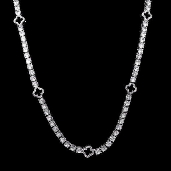 שרשרת טניס תלתן זהב לבן