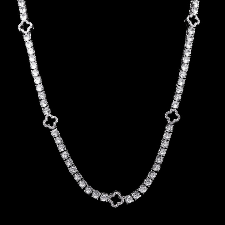 שרשרת טניס תלתן זהב לבן