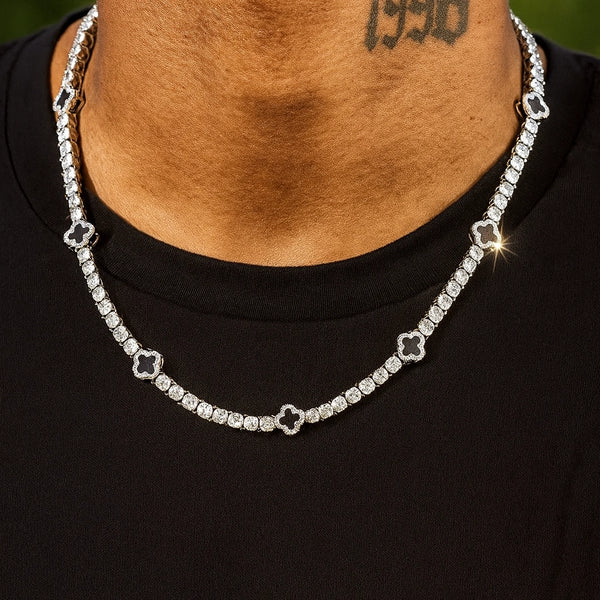 שרשרת טניס תלתן זהב לבן