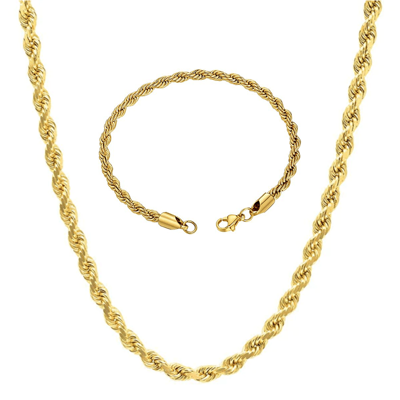 סט שרשרת וצמיד חבל בציפוי זהב